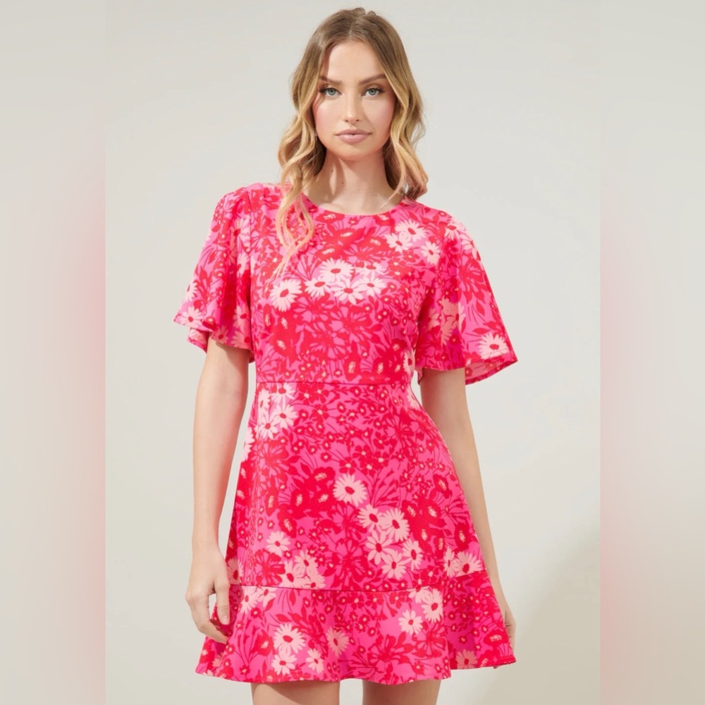 Sugarlips Eyelet Floral Pink Dress